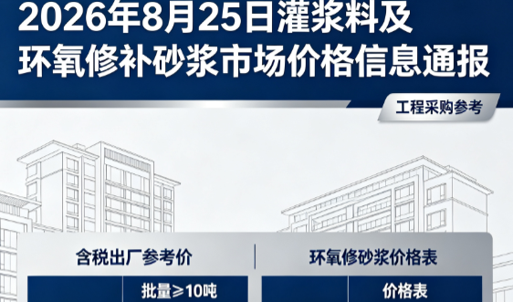 环翠2026年8月25日灌浆料及环氧修补砂浆市场价格信息通报